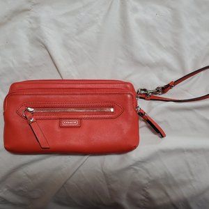 Coach leather wristlet/wallet coral red